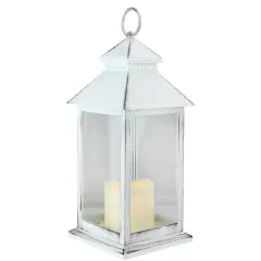 Northlight Brushed Candle Lantern with Flameless LED Candle - 12.5" - White