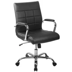Emma and Oliver Mid-Back Vinyl Executive Swivel Office Chair with Chrome Base and Arms Black