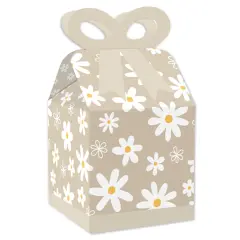 Big Dot of Happiness Tan Daisy Flowers - Square Favor Gift Boxes - Floral Party Bow Boxes - Set of 12