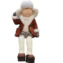 Northlight Sitting Young Boy with Trimmed Ski Hat Christmas Figurine - 19" White