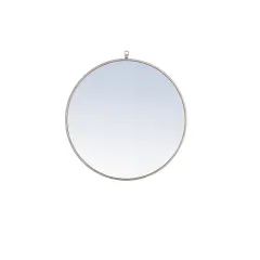 Metal frame Round Mirror with decorative hook 28 inch Silver finish