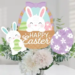 Big Dot of Happiness Spring Easter Bunny - Happy Easter Party Centerpiece Sticks - Table Toppers - Set of 15
