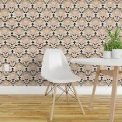 Pre-Pasted Wallpaper 2FT Wide Art Deco King Protea Blush Pink Floral Botanical Flower Custom Pre-pasted Wallpaper by Spoonflower