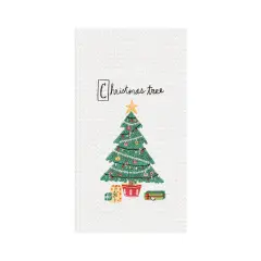 27" x 18' Holiday Christmas Tree Cotton Embroidered & Waffle Weave Kitchen Dish Towel