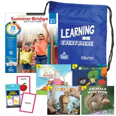 Summer Bridge Activities K-1 Bundle, Ages 5-6, Math, Reading Comprehension, Science, and Writing Summer Learning 1st Grade Workbooks, Sight Word Flash Cards, Children's Books, and Drawstring Bag