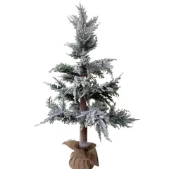 Northlight Heavily Flocked Pine Christmas Tree in Natural Jute Base - 35.25" Green