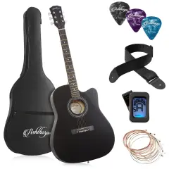 Ashthorpe 41-inch Beginner Cutaway Acoustic Guitar Package, Full Size Basic Starter Kit w/ Gig Bag, Strings, Strap, Tuner, Picks Black