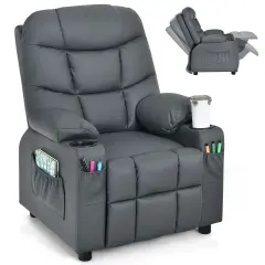 Kids Recliner Chair with Cup Holders Suitable for Children's Room, Living Room and Bedroom Grey