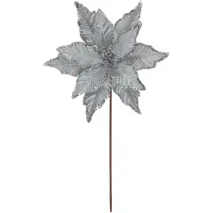 Northlight 25" Glittered Silver Poinsettia Christmas Stem Spray