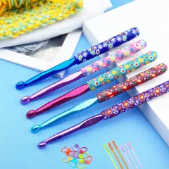 5 Size Aluminum Crochet Hook Set 6.5m(K)/7mm/8mm(L)/9mm(M)/10mm(N) Knitting Needles Craft Weave Yarn Set Polymer Clay Crochet Needles for Crocheting - Premium Knitting Crochet Supplies