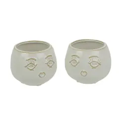 Set of 2 Ceramic Round Female Face Mini Succulent Planters 3 Inches Tall