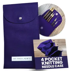 My Two Ladies | Knitting Needle Case - Custom 4 Pocket Felt Case for Needles & Accessories Purple