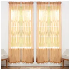 J&V TEXTILES 4-Pack Value: Solid Sheer Window Curtain Panels Brown