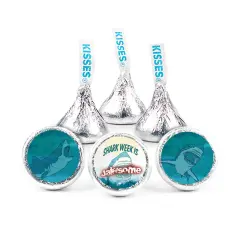 90 Pcs Shark Week Candy Party Favors Milk Chocolate Hershey's Kisses - Jawsome (1lb, Approx. 90 Pcs) - No Assembly Required - By Just Candy