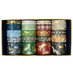 Wrapables Gold Foil Washi Tape in Gift Box Set for DIY Arts & Crafts, Scrapbooking, Diary, Stationery, Card Making, Gift Wrapping (20 Rolls) Dancing Cranes