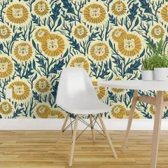 Peel & Stick Wallpaper 2FT Wide Lion Garden Nature Animals Whimsical Custom Removable Wallpaper by Spoonflower