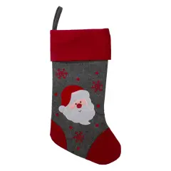 Northlight 19" Gray and Red Embroidered Santa Claus Christmas Stocking