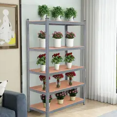 5 Tier Garage Storage Shelf Heavy Duty Steel Rack with Adjustable MDF Shelves for Home and Shop Grey