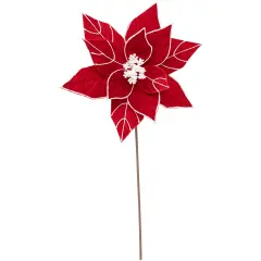Northlight 20" Red and White Velvet Glittered Poinsettia Christmas Stem Spray