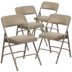 Emma and Oliver 4 Pack Home & Office Portable Party Events Padded Metal Folding Chair BeigeVinyl/Beige