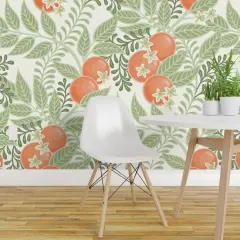 Pre-Pasted Wallpaper 2FT Wide Green Orange Fruit Citrus Garden Oranges Botanical Italy Grove Orchard Floral Large Scale Custom Pre-pasted Wallpaper by Spoonflower