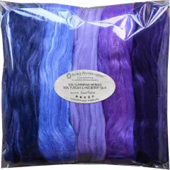 5oz Merino Silk Luxe Blends - Roving for Spinning, Felting, and Blending. Merino Wool + Glossy Mulberry Silk + Premium Tussah Silk. Royal Velvet