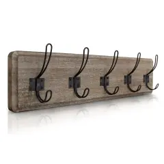 HBCY Creations Rustic Coat Rack with Hooks -Wall Mount Coat Rack - Solid Pine Wood Entryway Hanger - Farmhouse Coat Rack for Kitchen, Bedroom