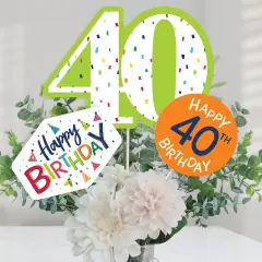 Big Dot of Happiness 40th Birthday - Cheerful Happy Birthday - Colorful Fortieth Birthday Party Centerpiece Sticks - Table Toppers - Set of 15