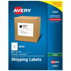Avery Shipping Labels for Copiers, 8-1/2" x 11", 100 White Labels (5353)
