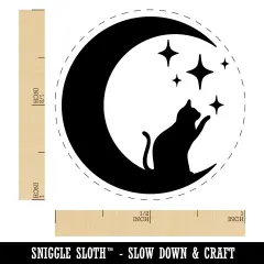 Cat in Moon Playing with Stars Self-Inking Rubber Stamp Ink Stamper for Stamping Crafting Planners Sky Blue