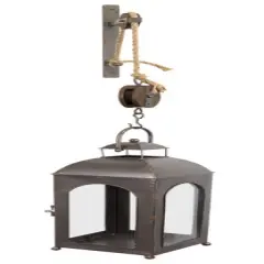 Melrose 50" French Countryside Wall Mounted Pulley Metal and Glass Lantern Gray