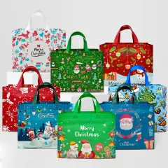 Wrapables Non-Woven Reusable Christmas Holidays Gift Bags with Handles for Gift Wrap, Parties, Favors and Treats (Set of 8)