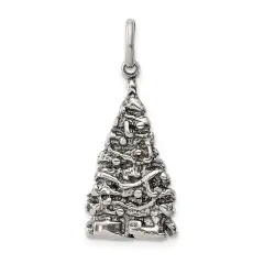 Sterling Silver Antiqued Christmas Tree Charm Pendant Jewerly 31mm x 14mm