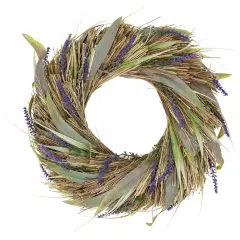 Northlight Artificial Grass and Lavender Spring Wreath - 14" Green