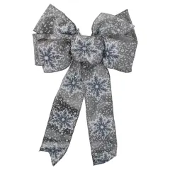 Northlight Snowflake 6-Loop Christmas Bow Decoration - 9" x 14" - Gray and White