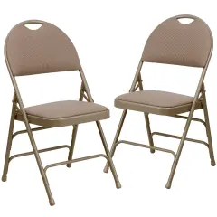 Emma and Oliver 2 Pack Home & Office Easy-Carry Party Events Padded Folding Chair BeigeFabric/Beige