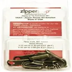 ZipperStop Wholesale - Zipper Repair Kit Solution, YKK Brand 5mm Metal Reversible Style Pulls- 3pcs with Top-Bottom Stoppers Made in USA in Clamshell Box W/Hanger (Antique Brass)