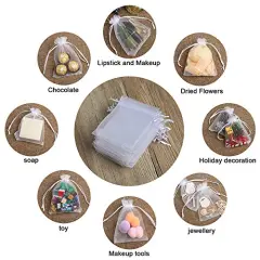 100PCS Premium Sheer Organza Bags, White Wedding Favor Bags, 4x4.72 Jewelry Gift Bags for Party, Jewelry, Christmas, Festival, Bathroom Soaps, Makeup Organza Favor Bags Wrapping Supplie