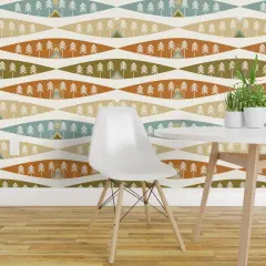 Peel & Stick Wallpaper 2FT Wide Camping Earth Tones Adventure Exploration Great Outdoors Tents Trees Nature Sunrise Sunset Red Beige Cozy Hygge Custom Removable Wallpaper by Spoonflower