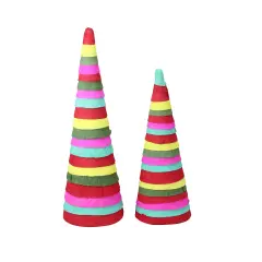 Raz Set of 2 Red and Pink Tiered Cone Christmas Tabletop Decor 16''