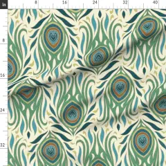 Various Fabrics by the Yard or Fat Quarter Animal Print Feathers Peacocks Birds Green Blue Custom Printed Fabric by Spoonflower