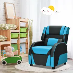 Kids Youth PU Leather Gaming Sofa Recliner with Headrest and Footrest Blue