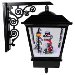 Northlight 17.75" Lighted and Musical Wall Mounted Snowing Christmas Street Lamp Black