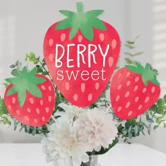 Big Dot of Happiness Berry Sweet Strawberry - Fruit Themed Birthday Party or Baby Shower Centerpiece Sticks - Table Toppers - Set of 15