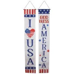 Northlight Stars and Stripes "I Heart USA" and "God Bless America" Door Banners - 71" - Set of 2 Blue