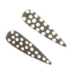 The Bead Chest Batik Bone Polka Dot Feather Pendants Set of 2 Kenya African Black and White Large Hole Handmade