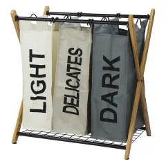 Oceanstar X-Frame Bamboo 3-Bag Laundry Sorter, Color Multicolor