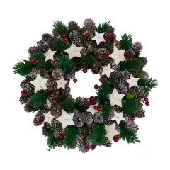 Northlight Pine Cone and Berries with Stars Artificial Christmas Wreath, 10-Inch, Unlit Ivory