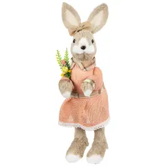 Northlight Rustic Girl Rabbit Easter Figure with Flowers - 15.25" - Beige