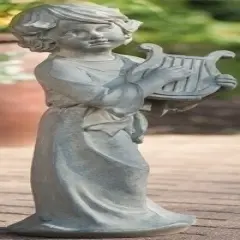 Roman 27.5" Gray Child Playing Lyre Outdoor Patio Garden Statue